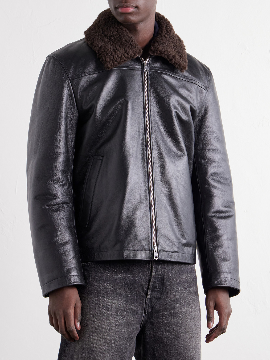 Shearling-Trimmed Leather