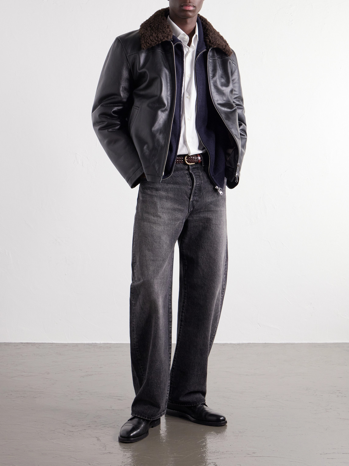 Shearling-Trimmed Leather