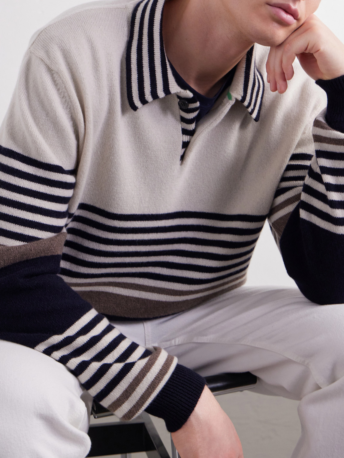 Striped Cashmere Polo Shirt