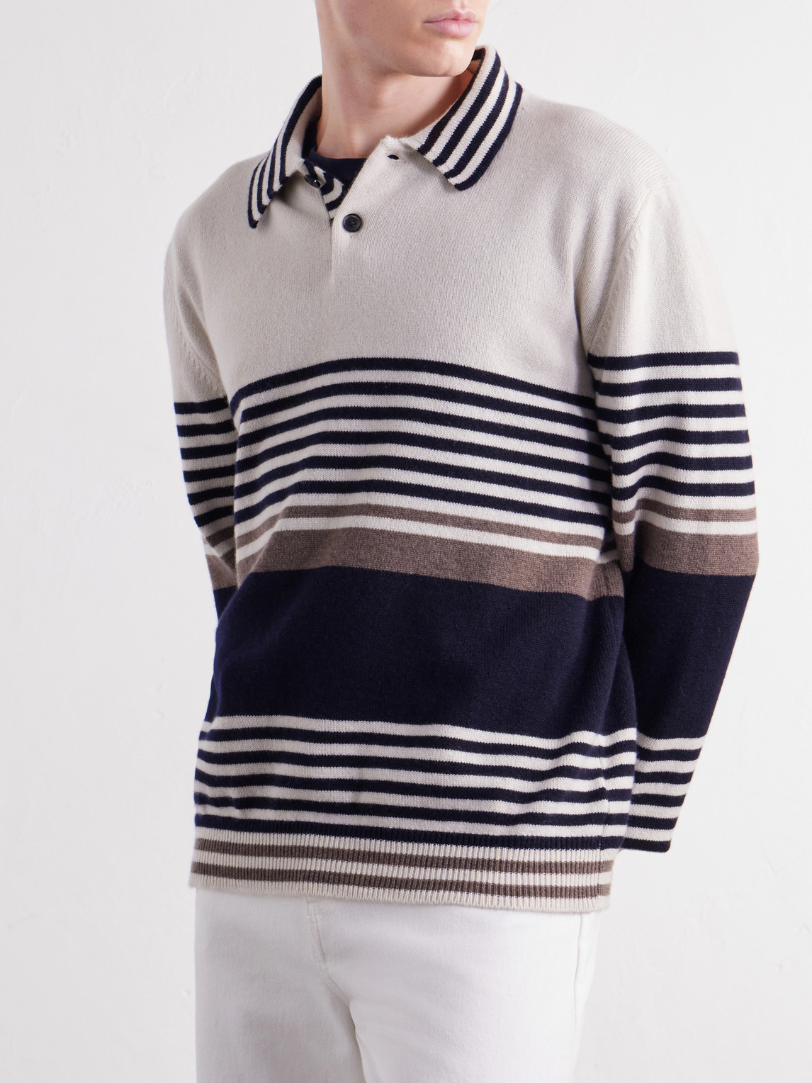 Striped Cashmere Polo Shirt