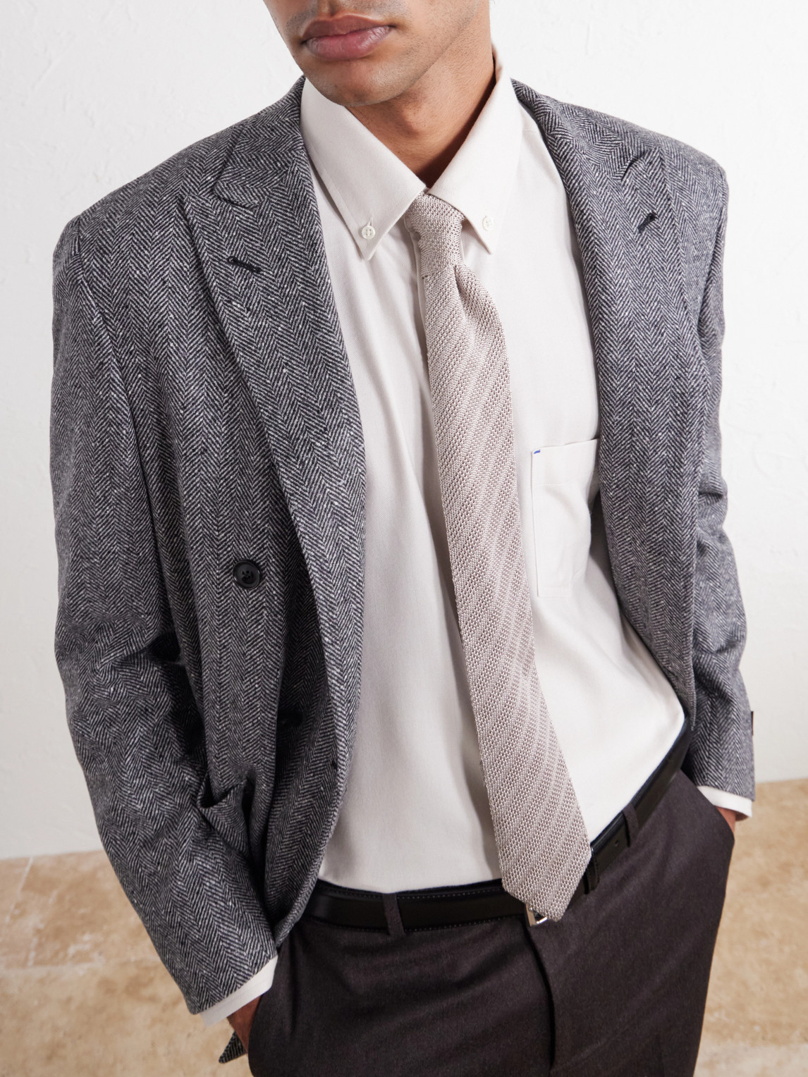 Button-Down Collar Cotton And Lyocell-Blend Herringbone Shirt