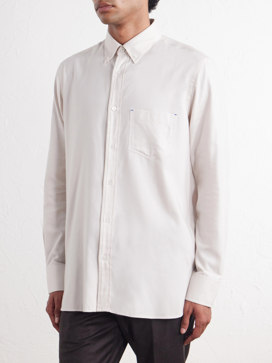 Button-Down Collar Cotton And Lyocell-Blend Herringbone Shirt