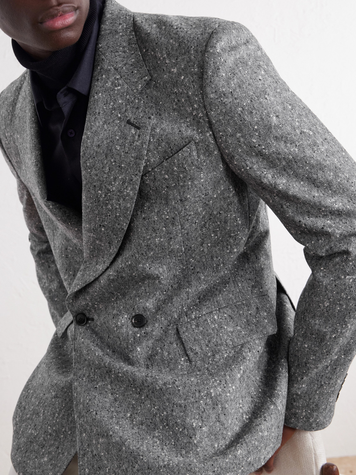 Double-Breasted Donegal Wool-Tweed Blazer