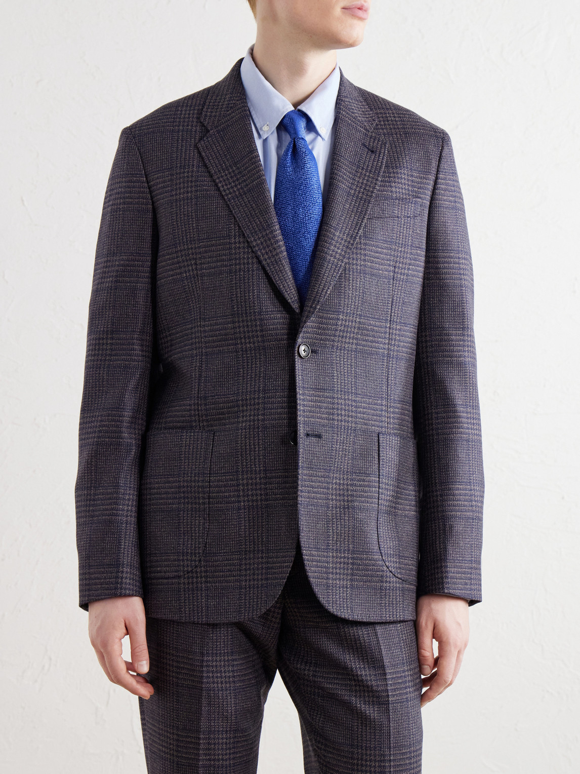 Prince Of Wales Checked Wool And Silk-Blend Suit Jacket