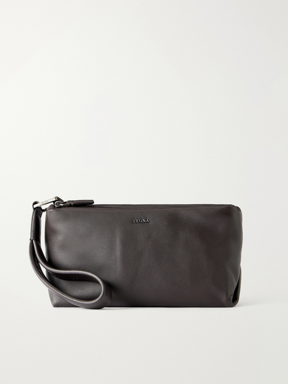 Zegna Secondskin Softy Leather Wash Bag In Brown