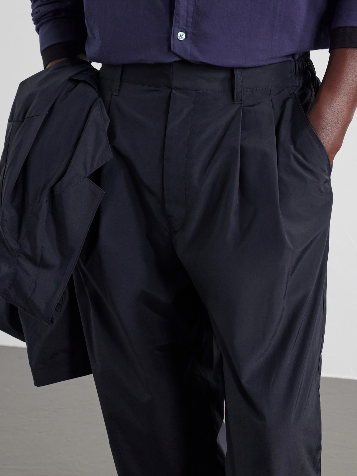 Wide-Leg Cotton-Blend Pleated Satin Trousers