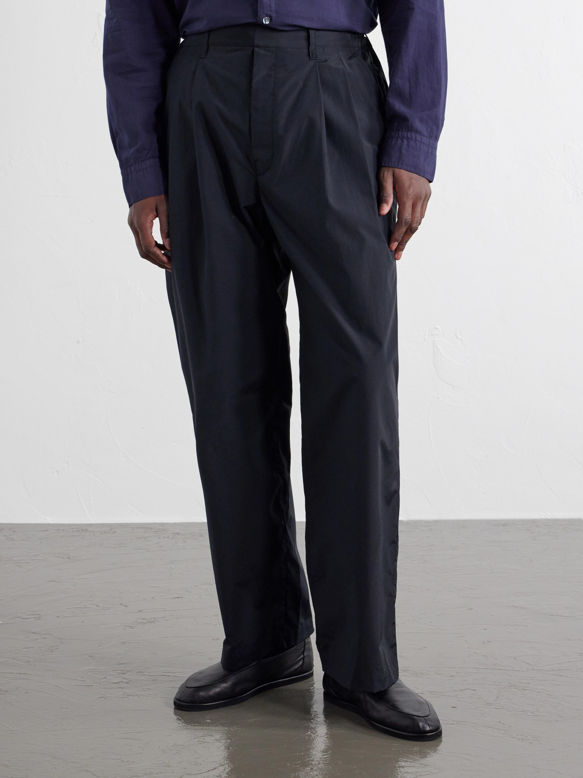 Wide-Leg Cotton-Blend Pleated Satin Trousers