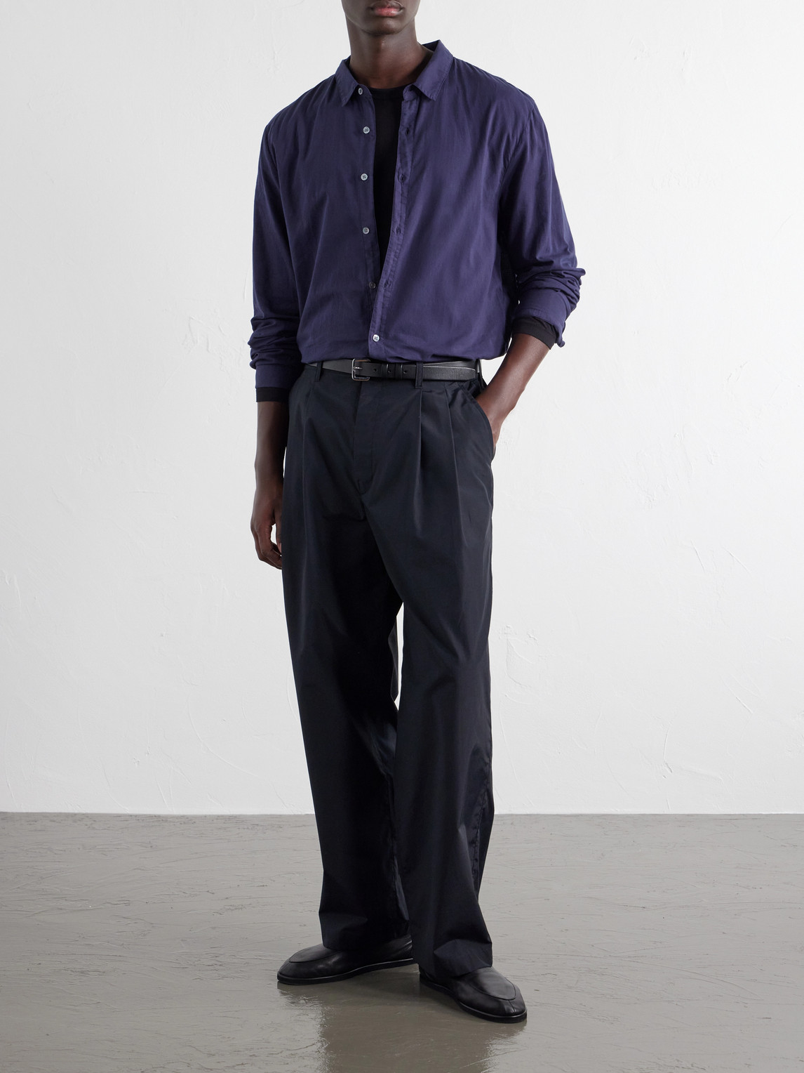 Wide-Leg Cotton-Blend Pleated Satin Trousers