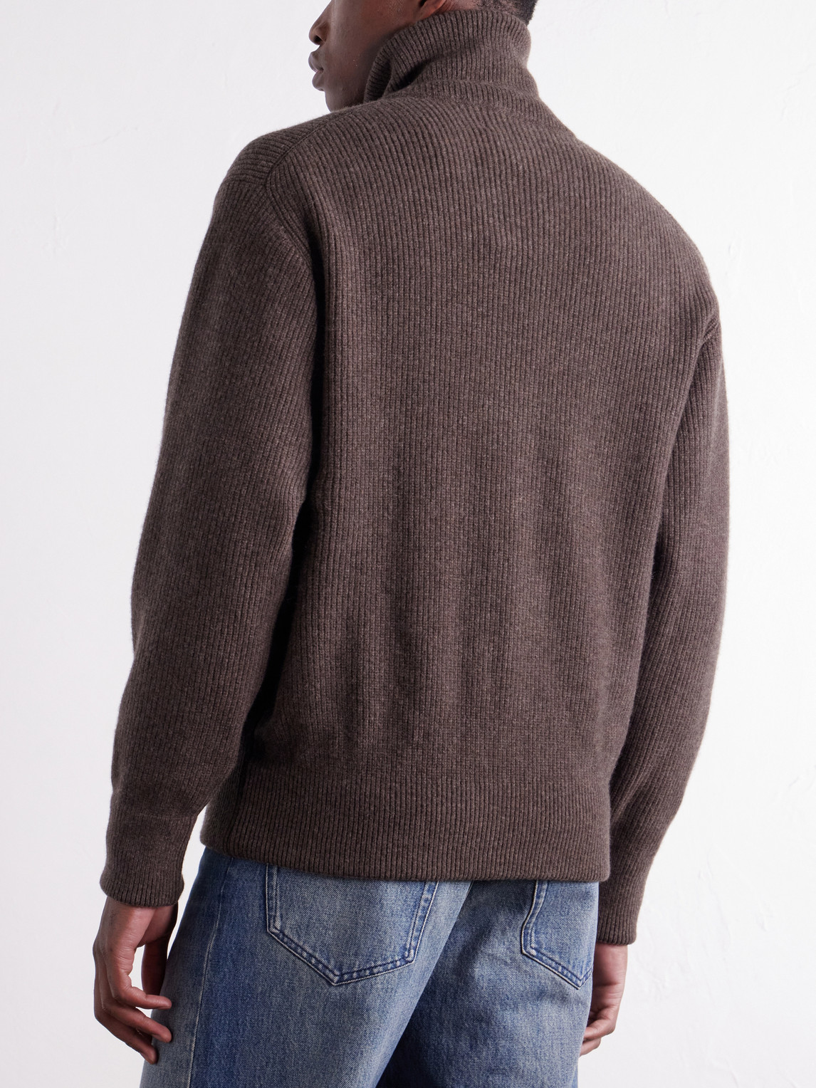Ribbed Wool Zip-Up Cardigan