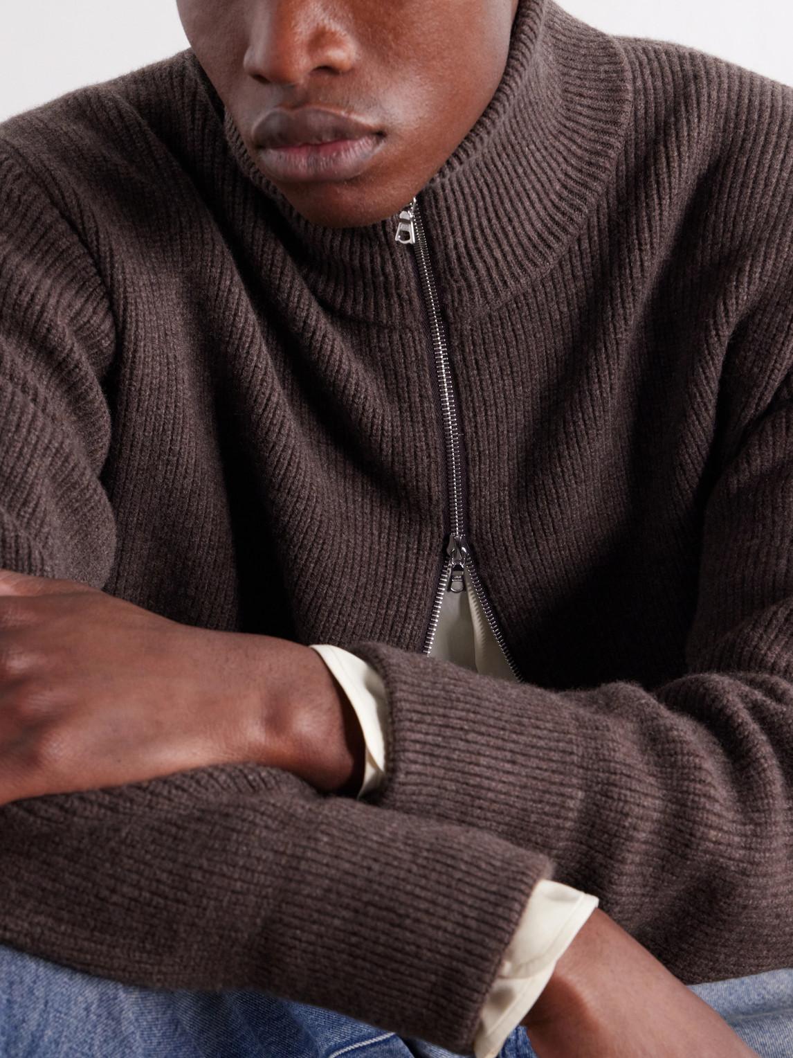 Ribbed Wool Zip-Up Cardigan