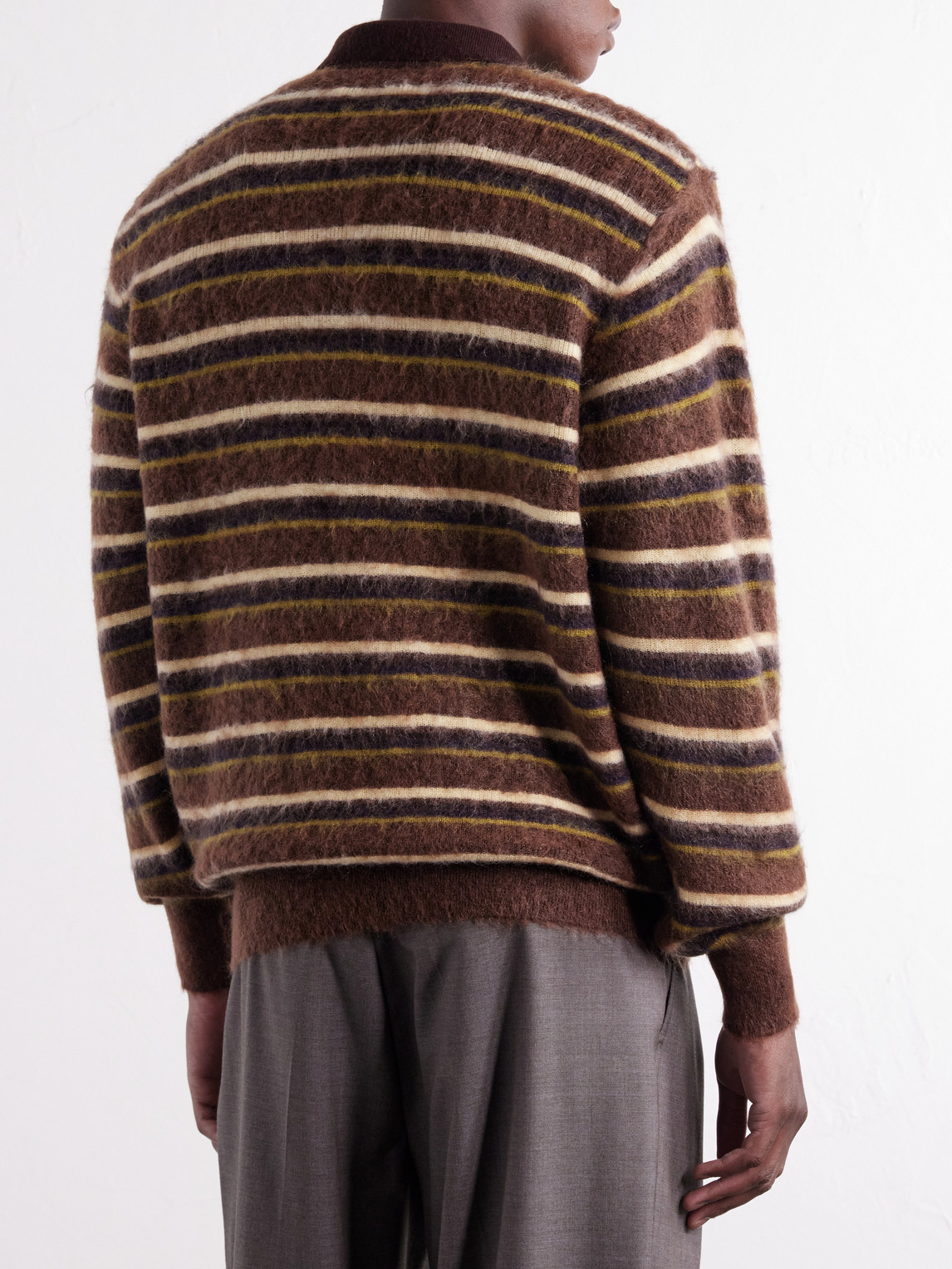 Striped Brushed-Knit Polo Shirt