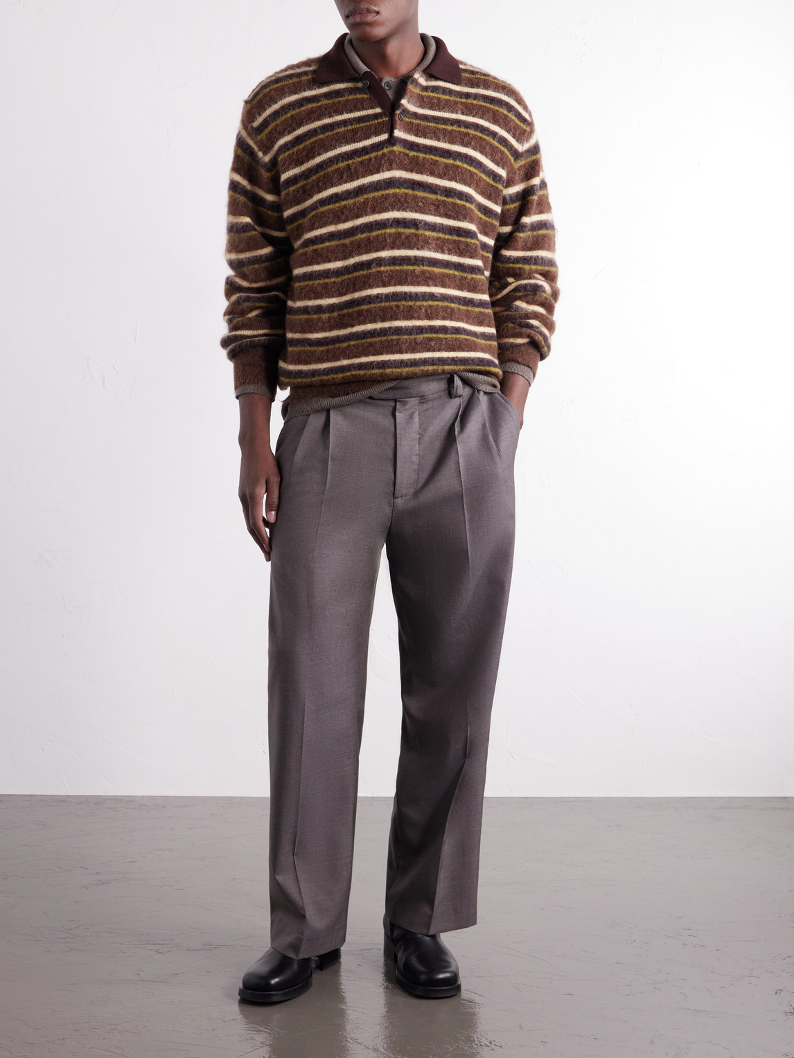 Striped Brushed-Knit Polo Shirt