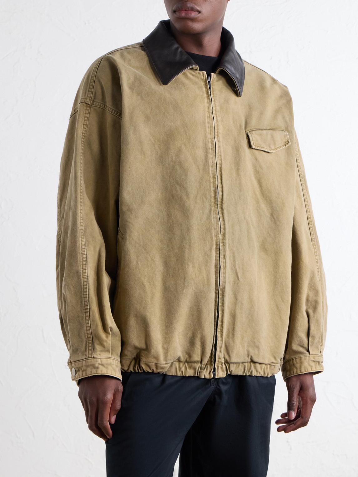 Leather-Trimmed Cotton-Corduroy Jacket