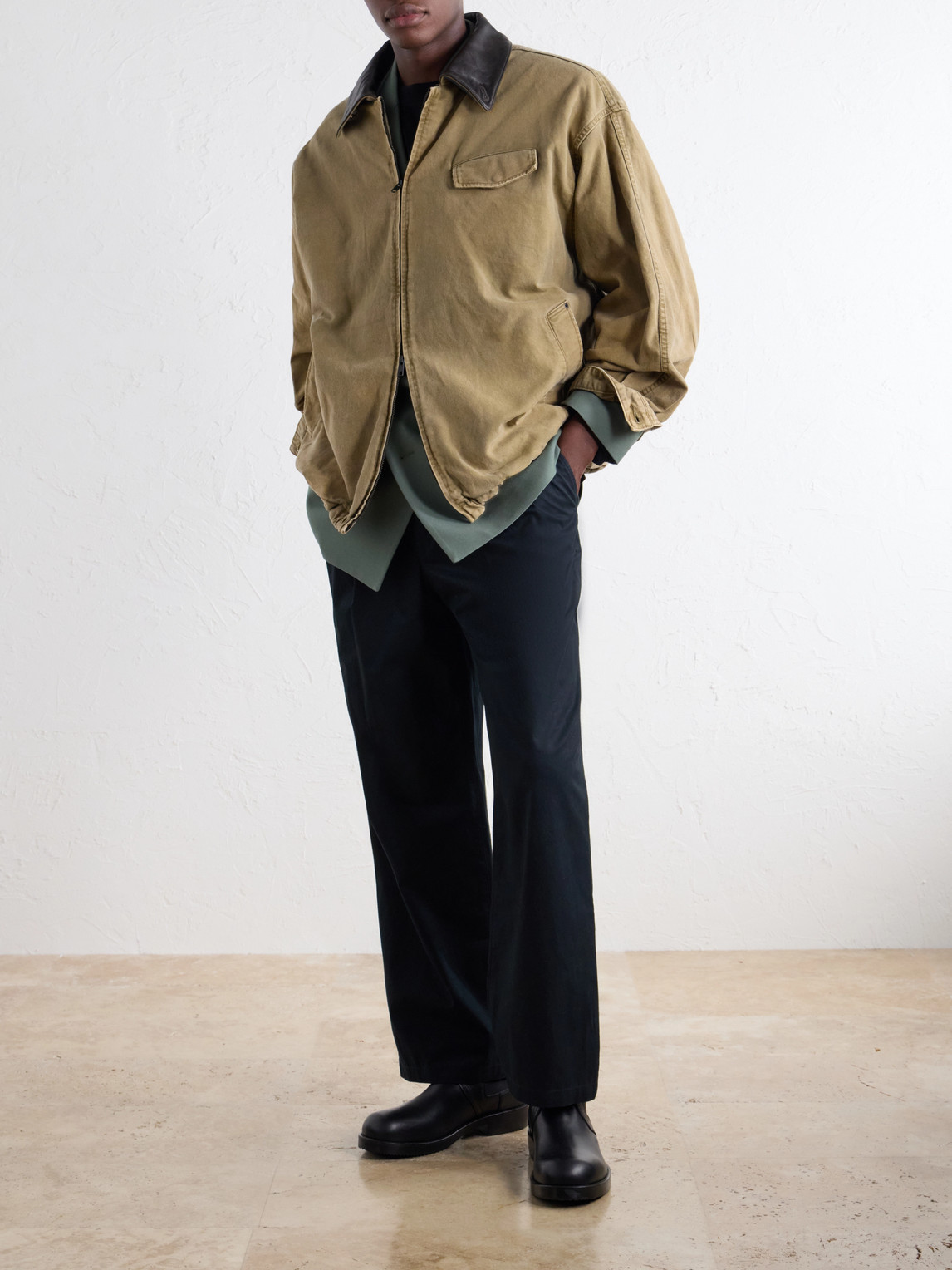 Leather-Trimmed Cotton-Corduroy Jacket