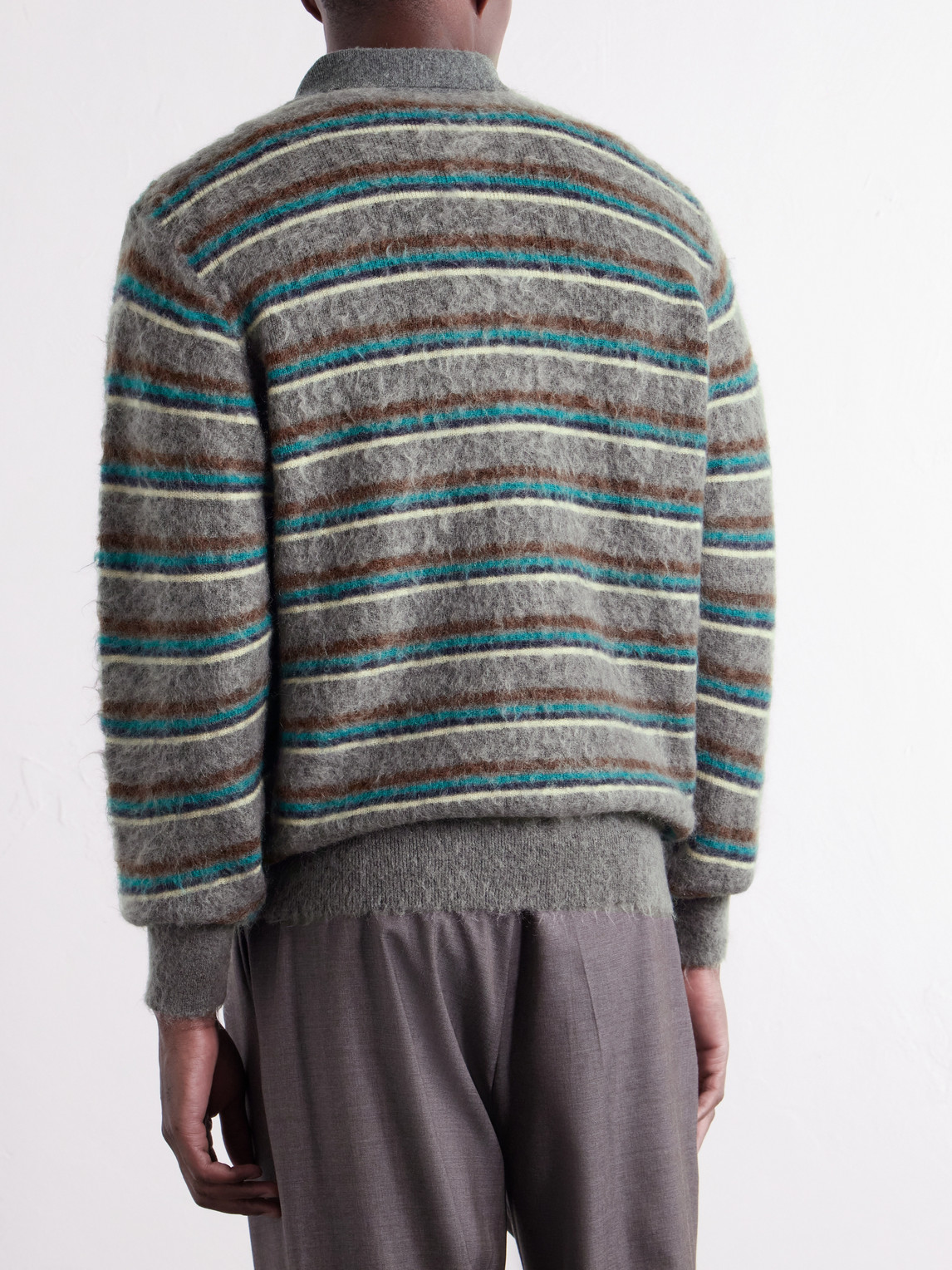 Striped Brushed-Knit Polo Shirt