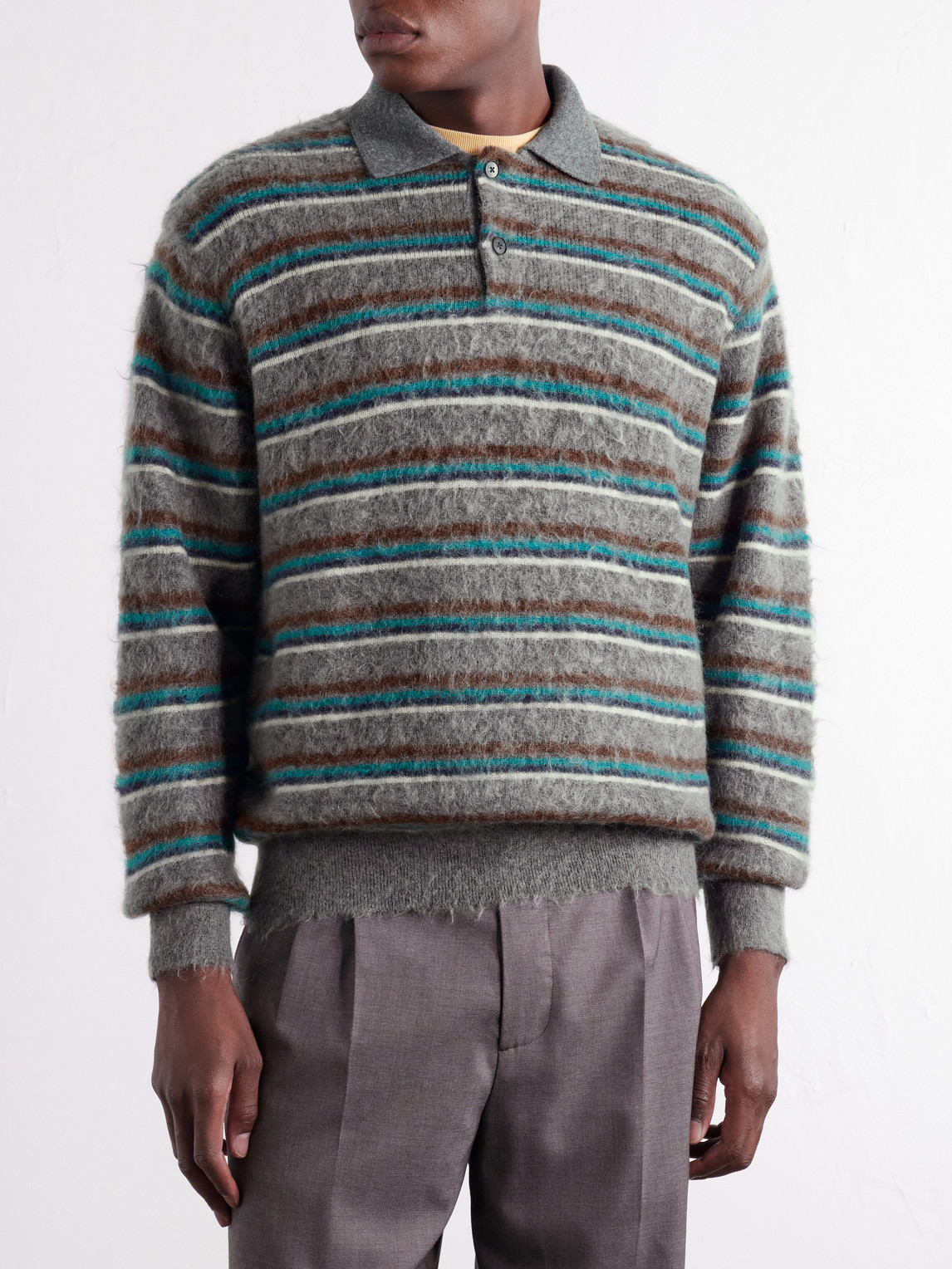 Striped Brushed-Knit Polo Shirt