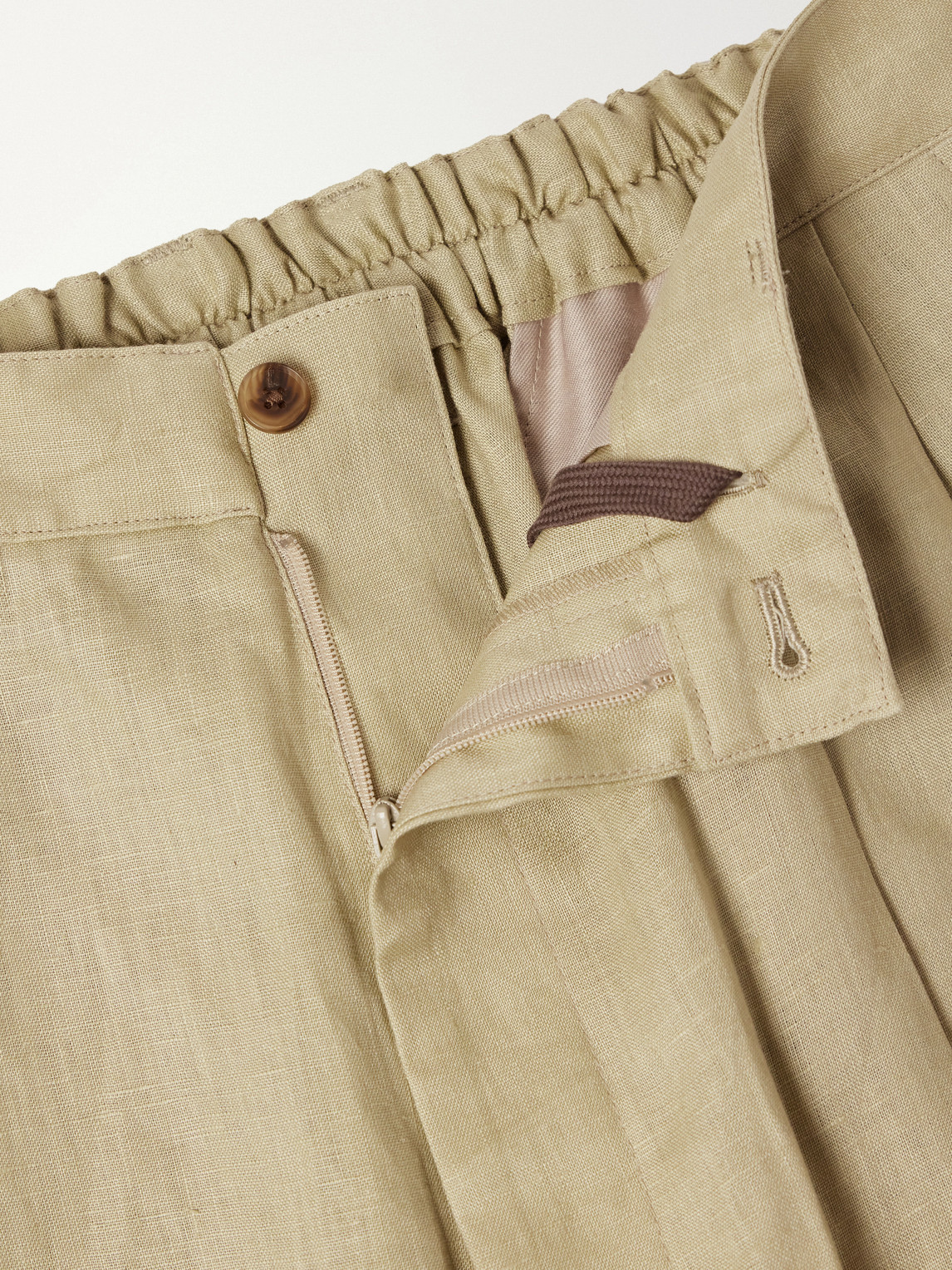 Wide-Leg Pleated Linen Trousers