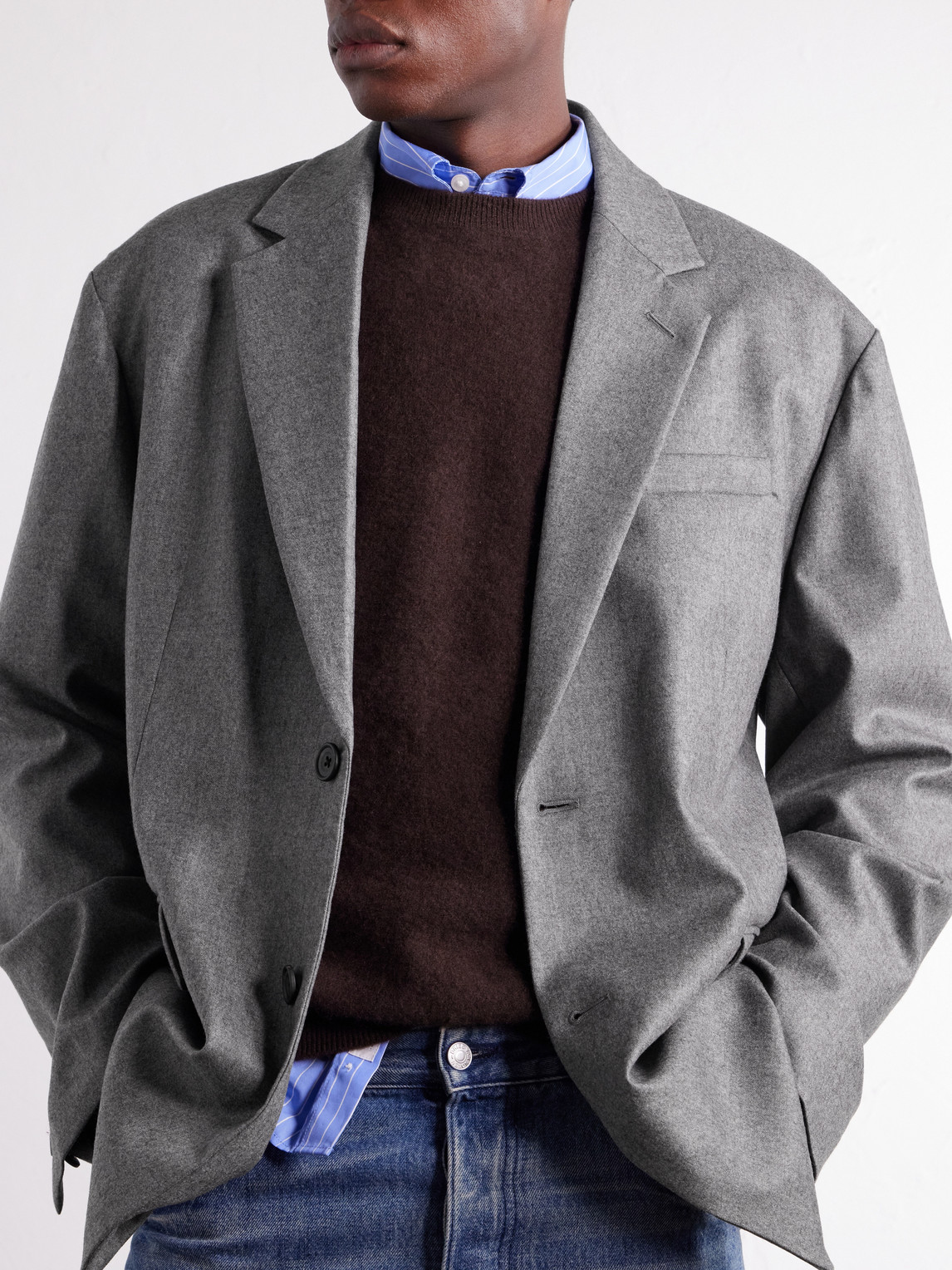 Oversized Wool-Blend Flannel Blazer