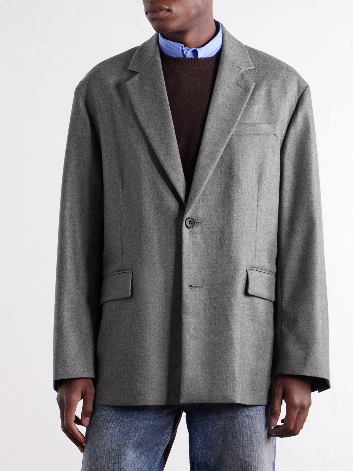 Oversized Wool-Blend Flannel Blazer