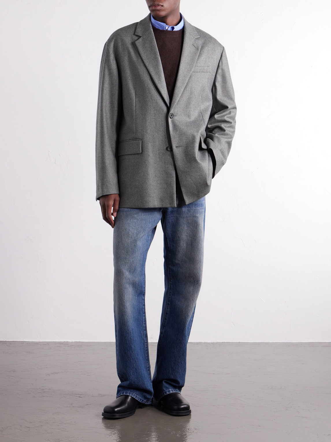 Oversized Wool-Blend Flannel Blazer
