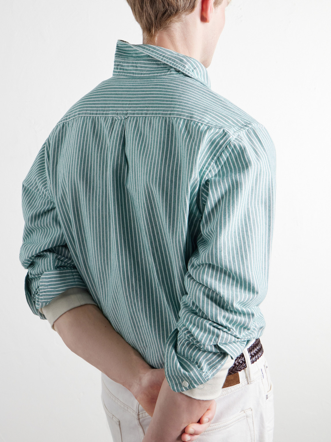Button-Down Collar Striped Cotton Oxford Shirt