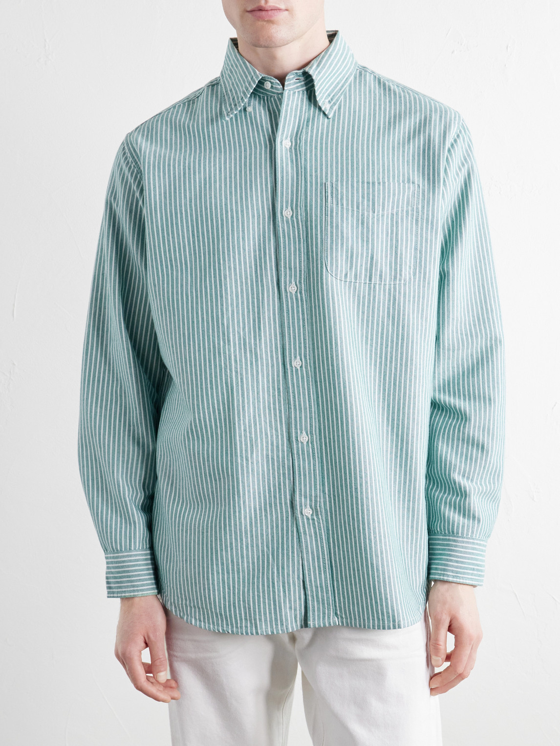Button-Down Collar Striped Cotton Oxford Shirt