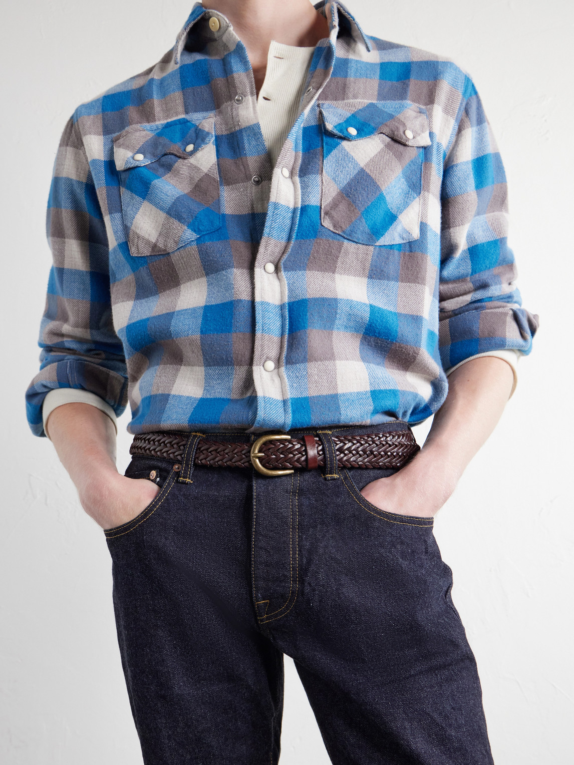 Checked Cotton-Flannel Western Shirt