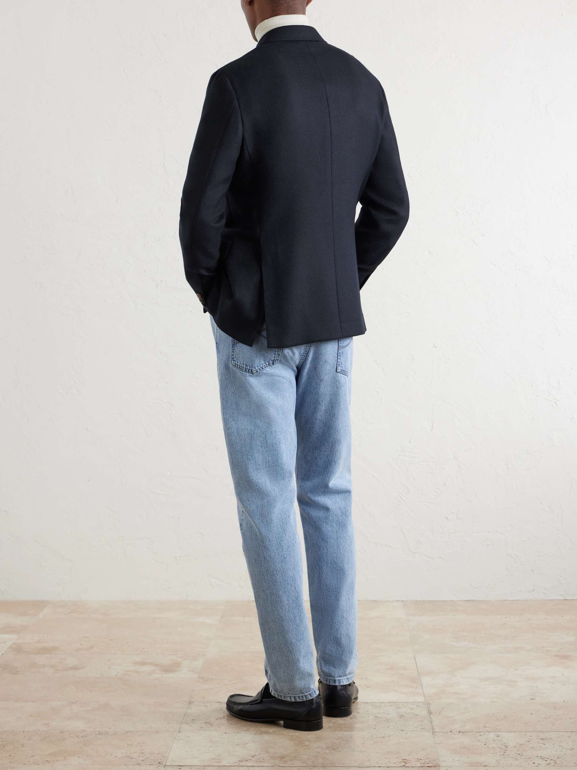 CARUSO Aida Double-Breasted Wool-Basketweave Blazer for Men | MR
