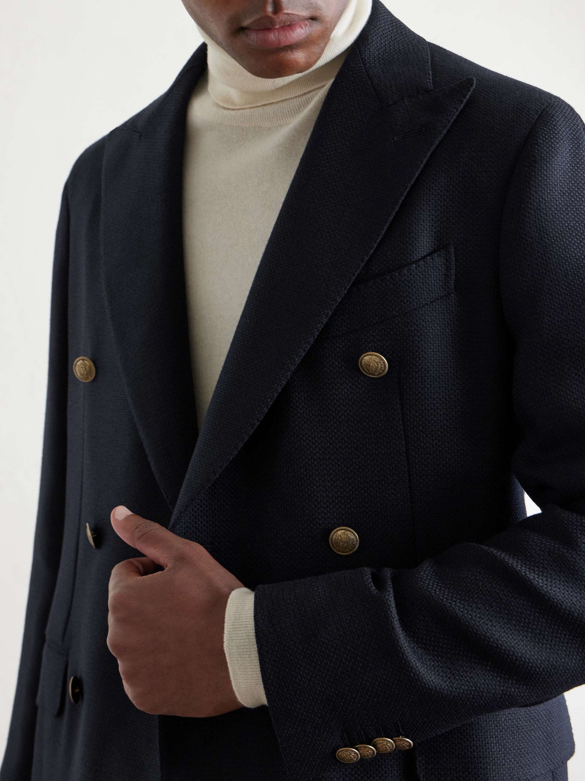 CARUSO Aida Double-Breasted Wool-Basketweave Blazer for Men | MR