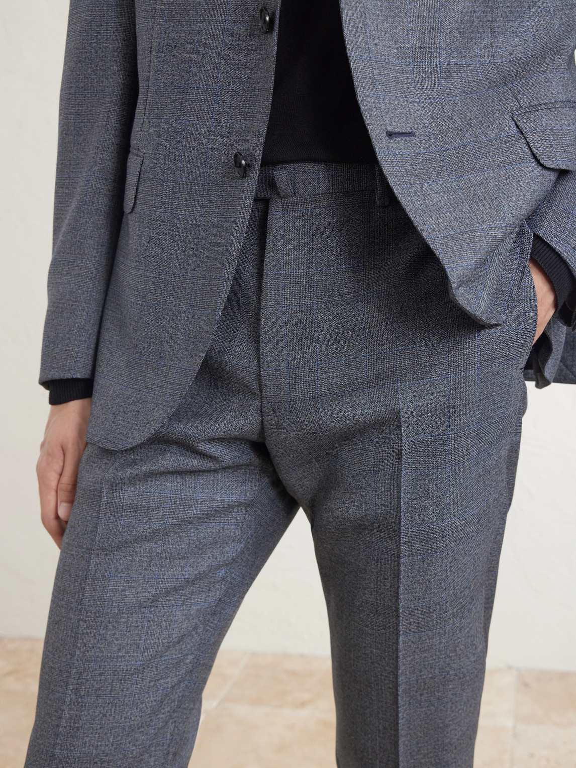 Straight-Leg Prince Of Whales Wool Suit Trousers