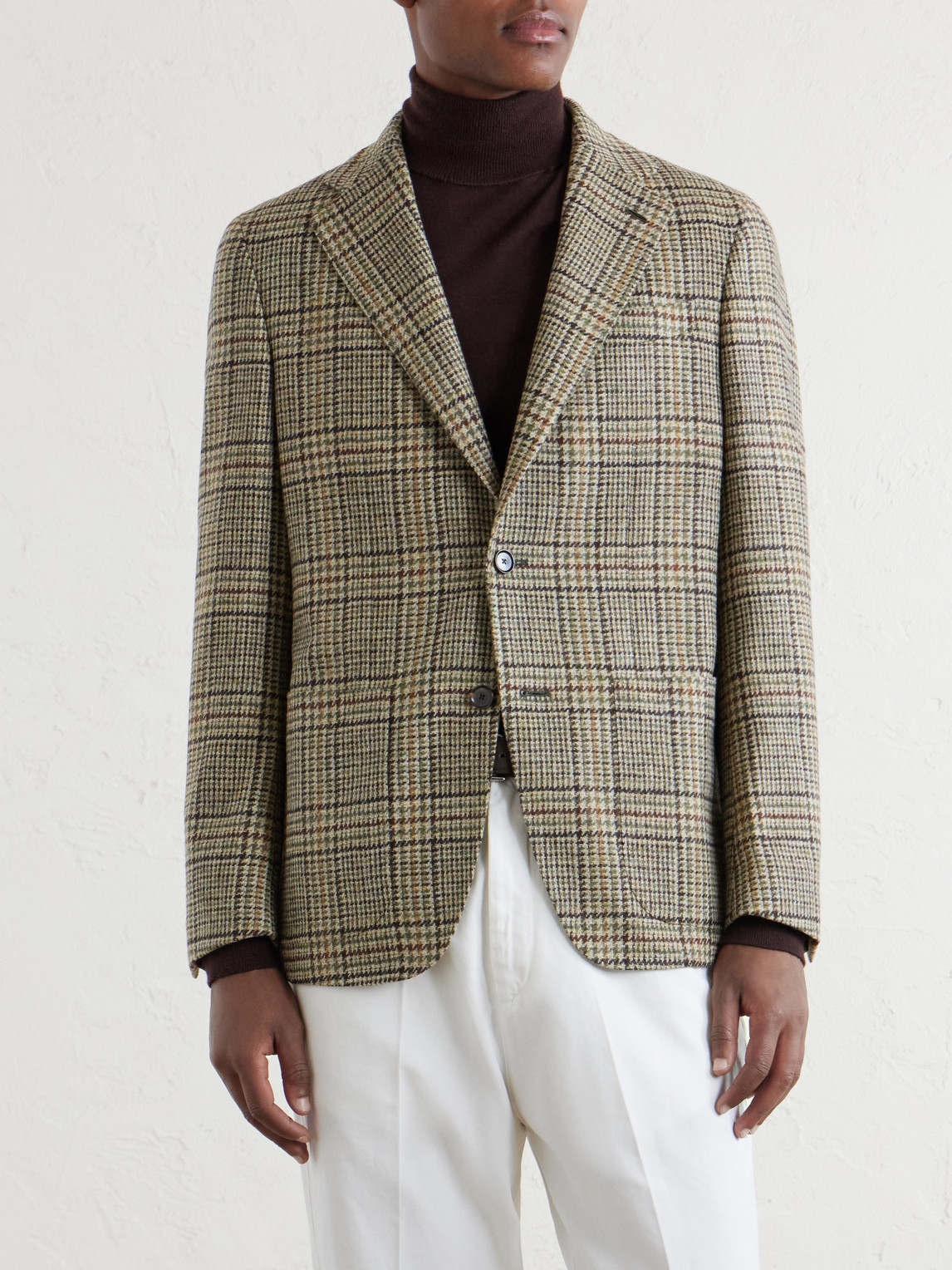  Caruso - Butterfly Checked Wool Blazer - Men - Brown - It 46 