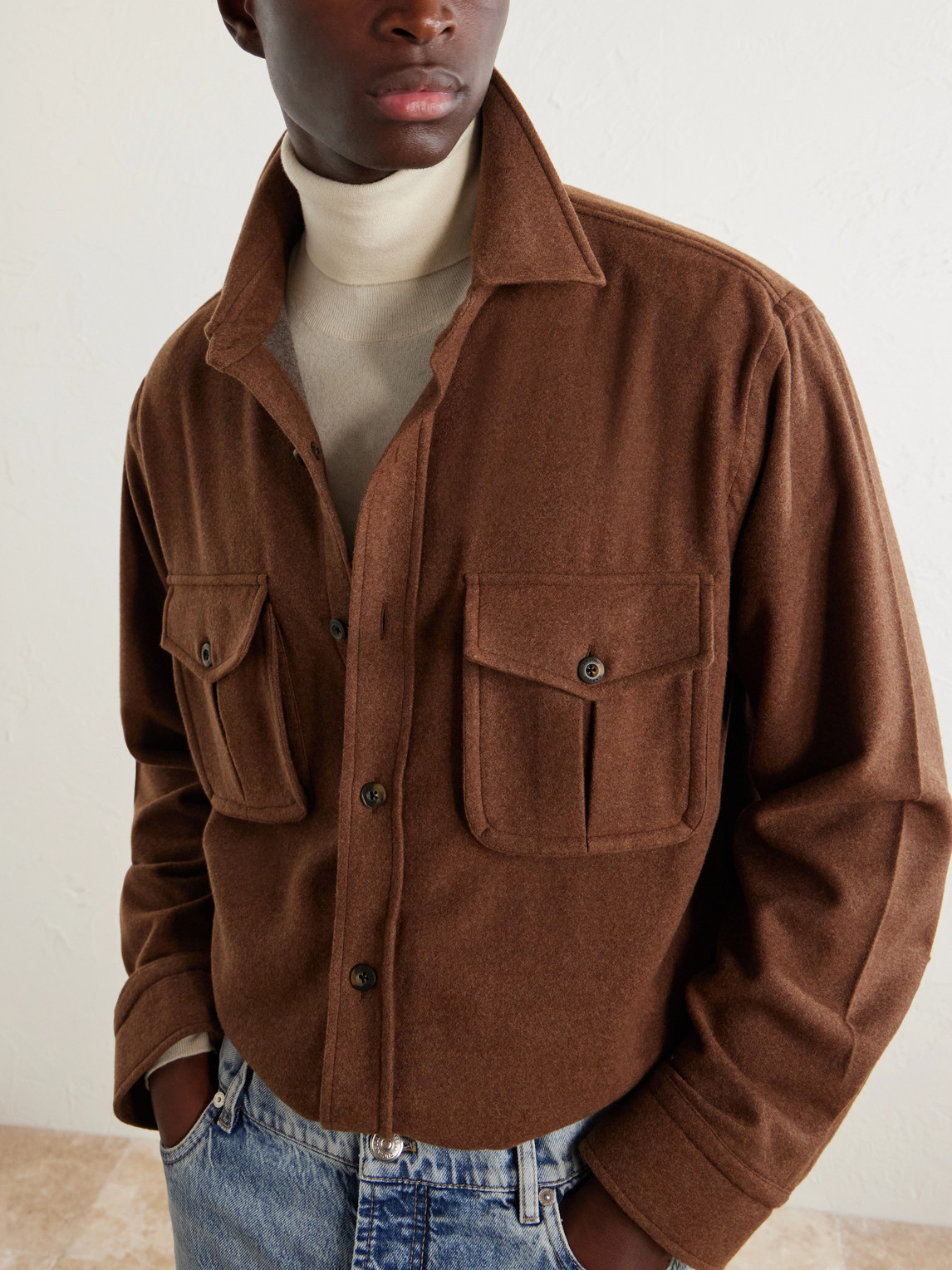 Houndstooth Brushed Wool Overshirt