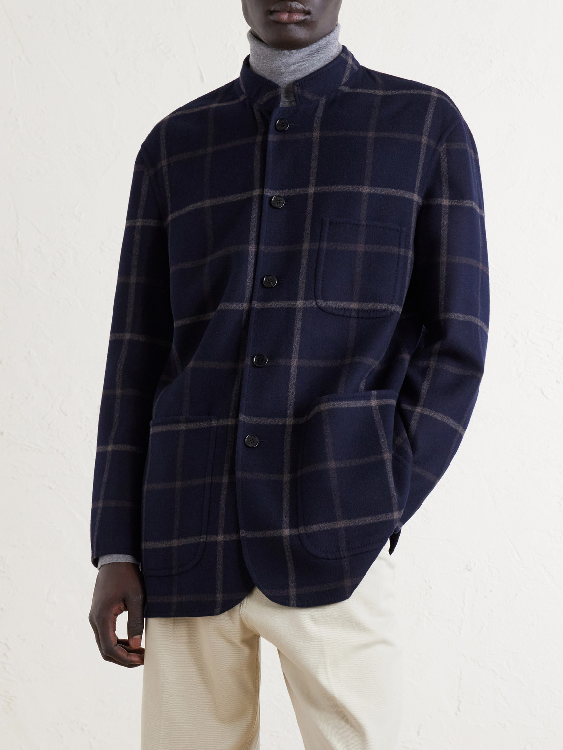 Checked Wool-Blend Coat