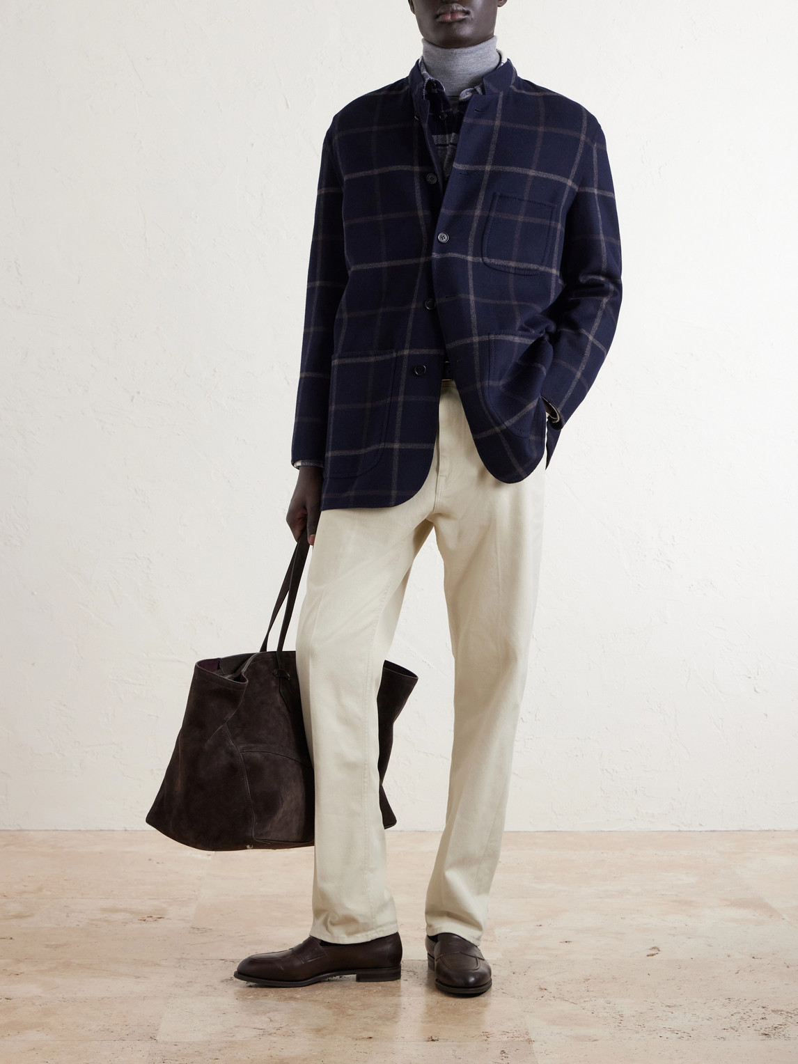 Checked Wool-Blend Coat