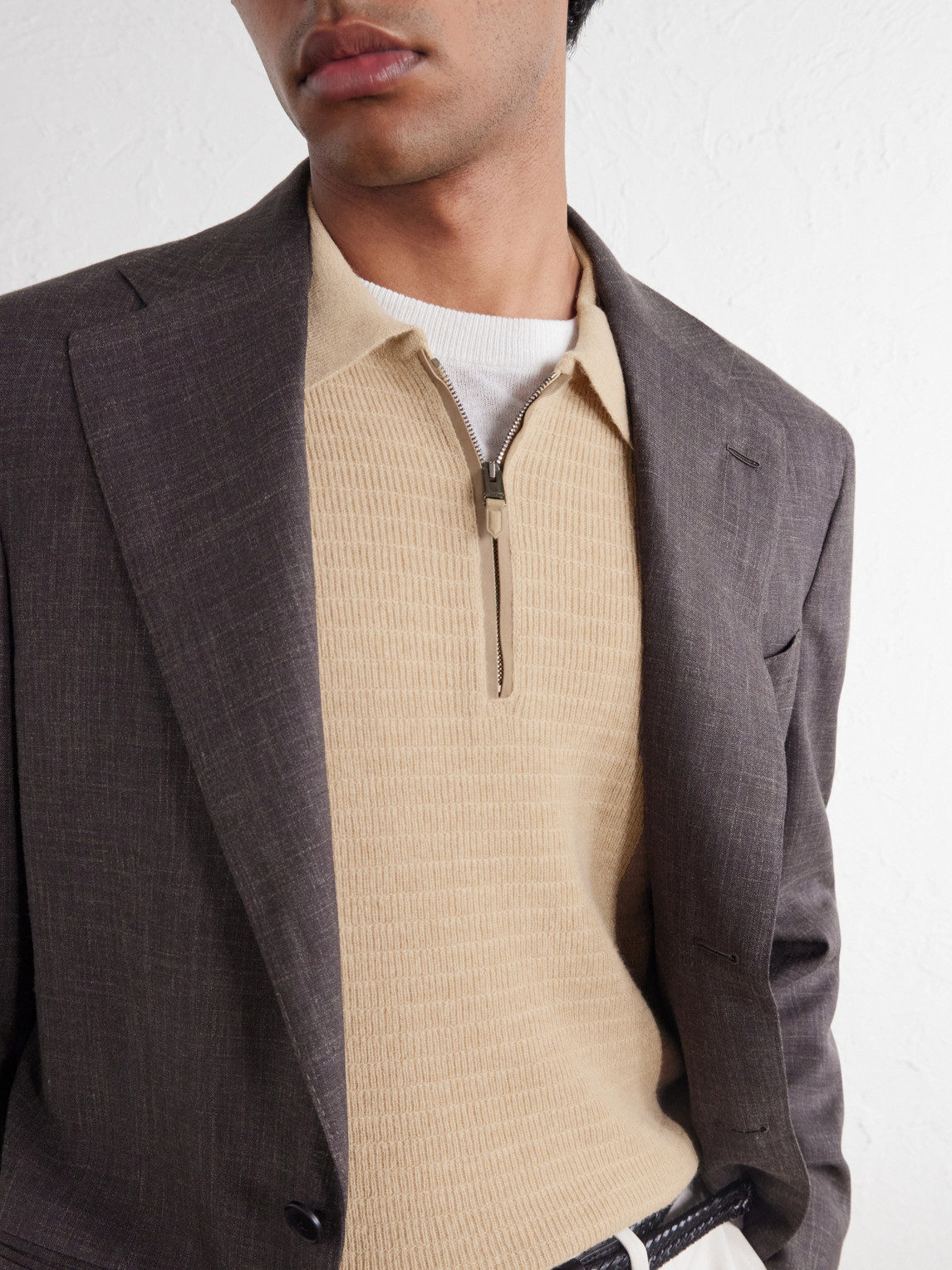 Mock-Rib Wool And Cashmere-Blend Half-Zip Polo Shirt