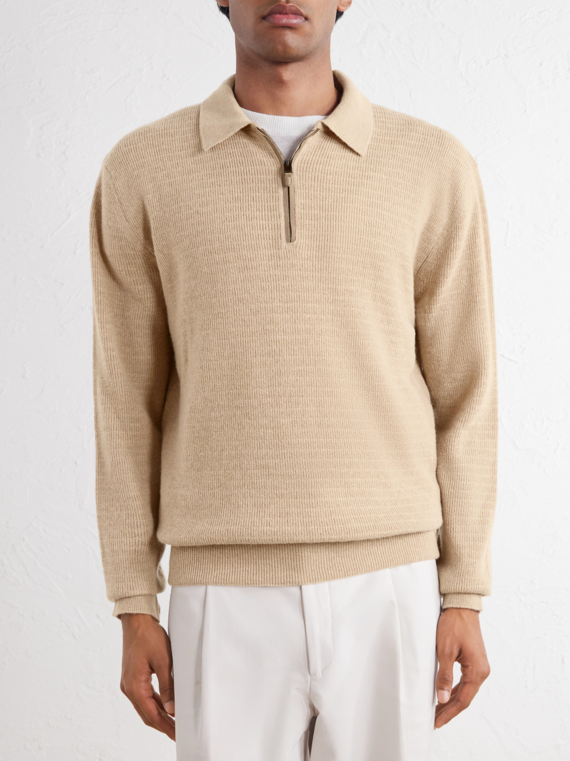 Mock-Rib Wool And Cashmere-Blend Half-Zip Polo Shirt