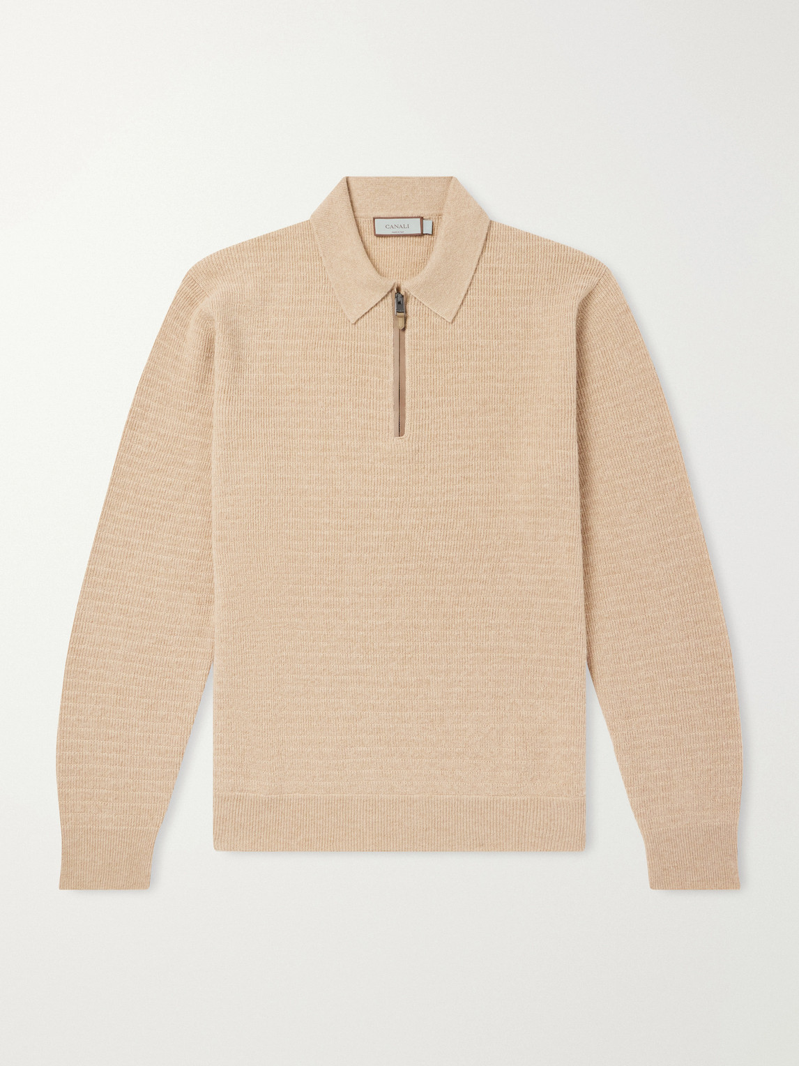 Mock-Rib Wool And Cashmere-Blend Half-Zip Polo Shirt