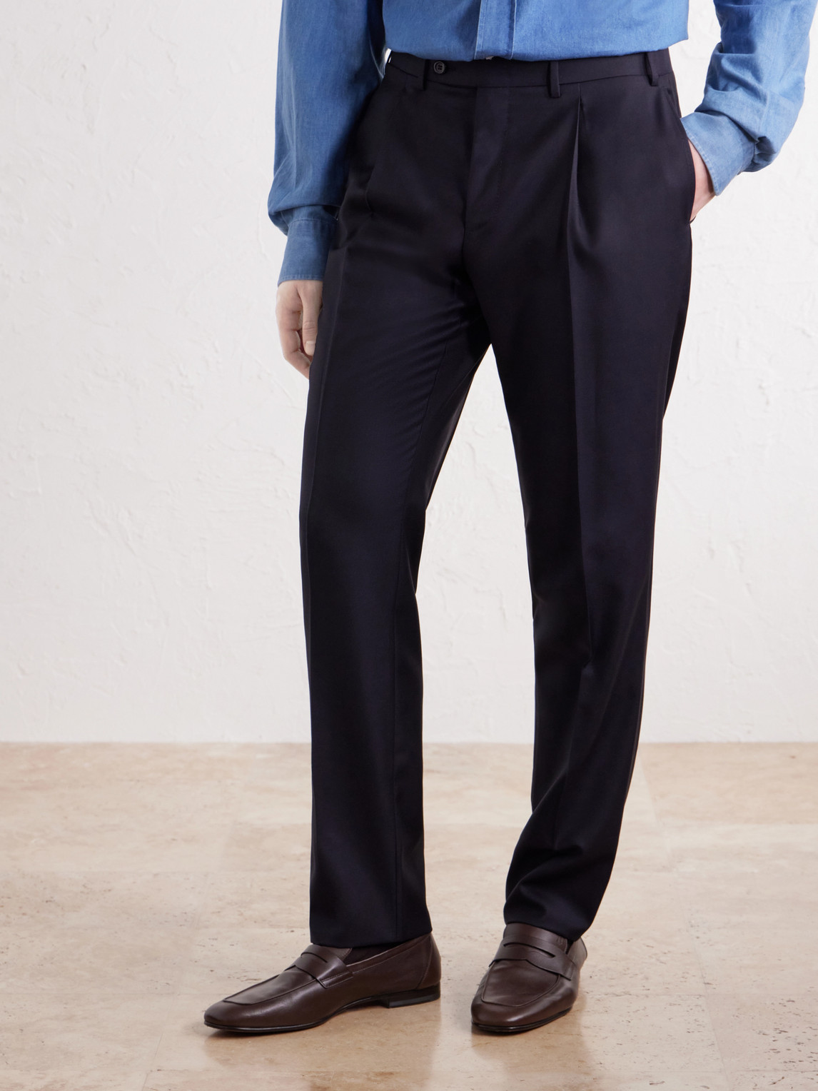 Tapered Pleated Wool-Twill Trousers