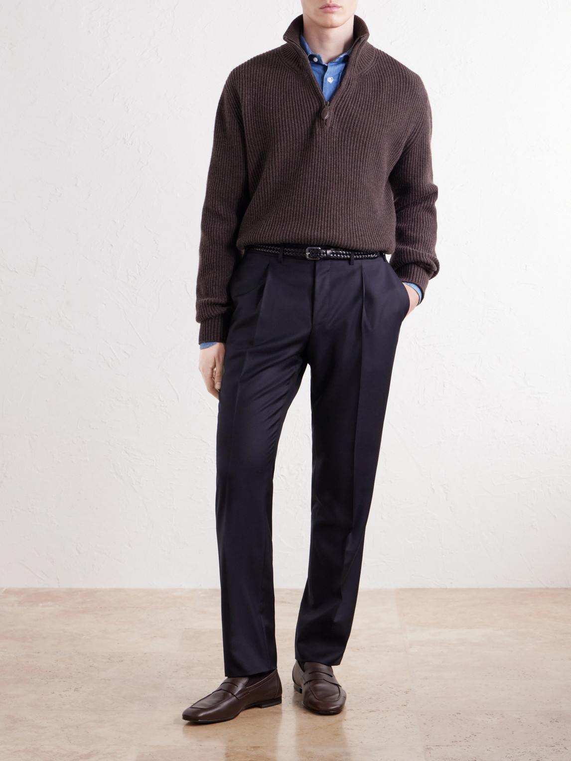 Tapered Pleated Wool-Twill Trousers