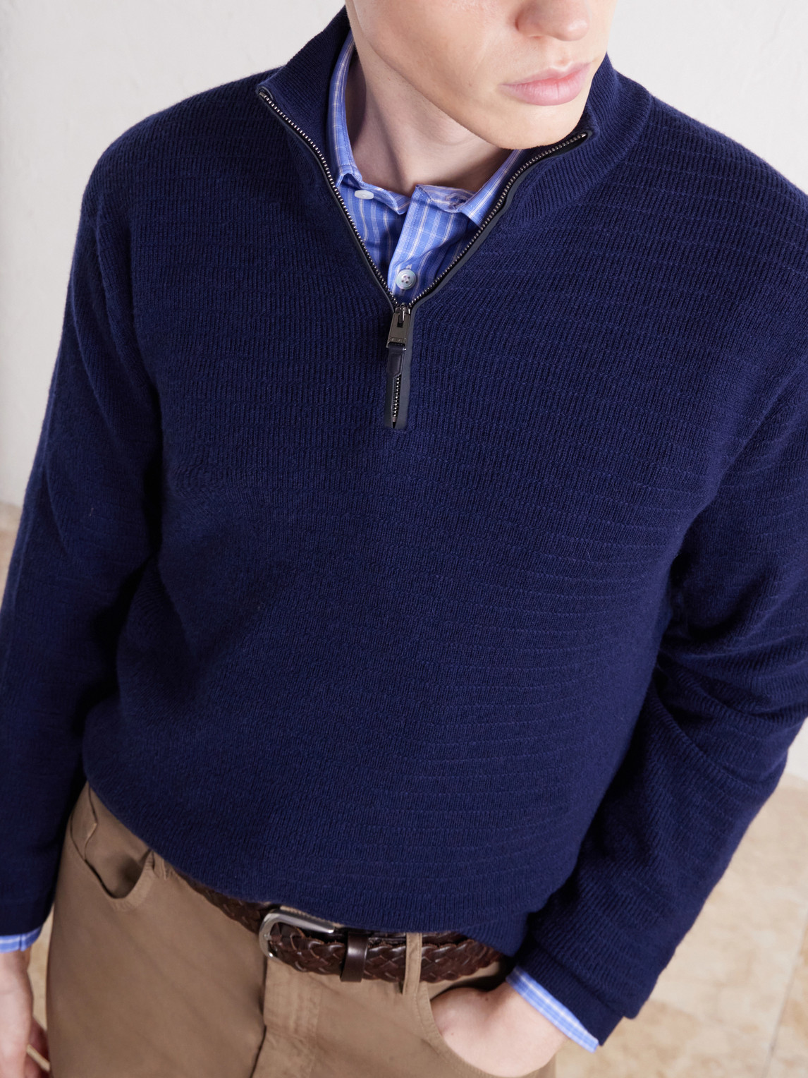 And Cashmere-Blend Half-Zip Sweater