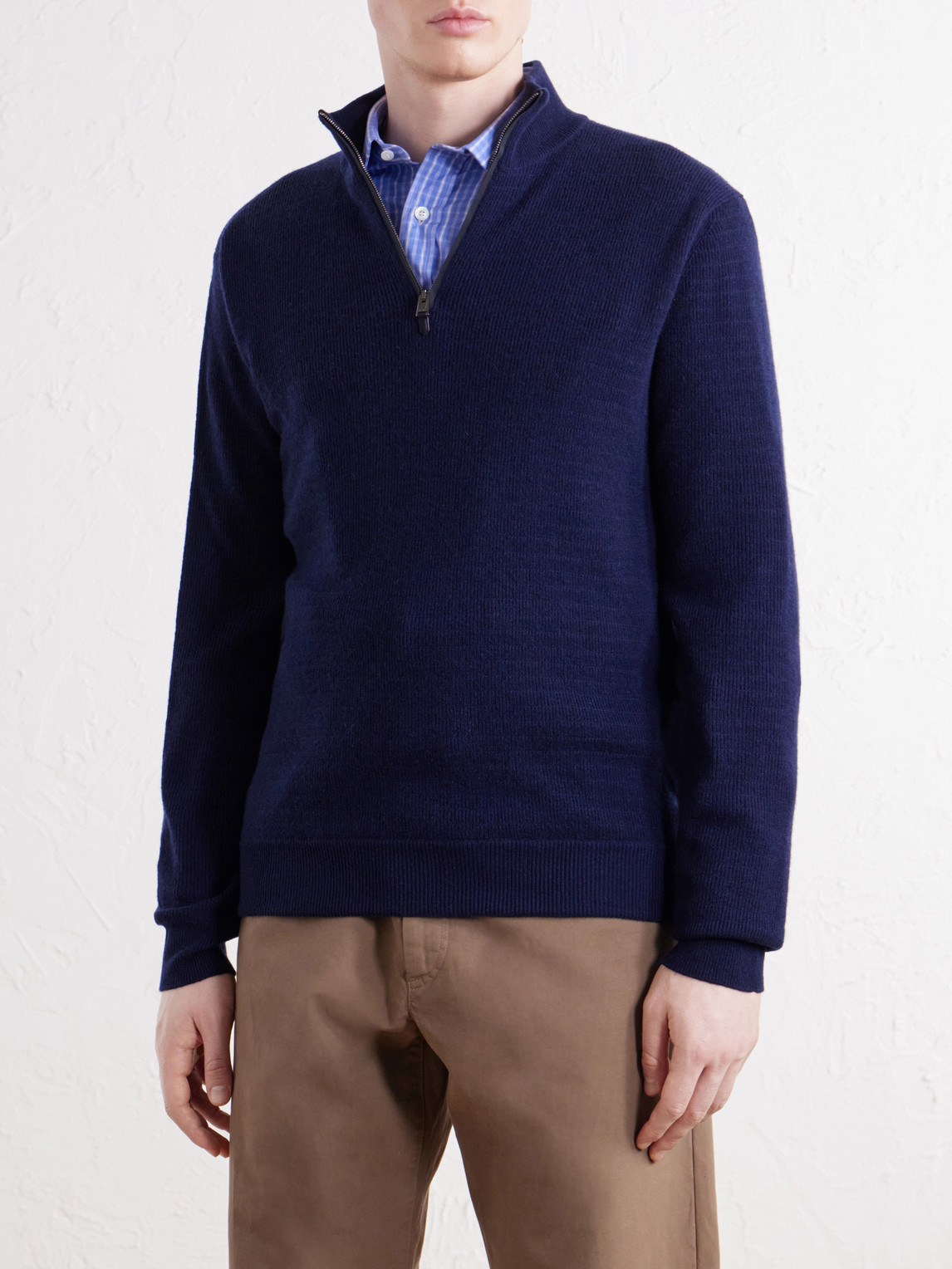 And Cashmere-Blend Half-Zip Sweater