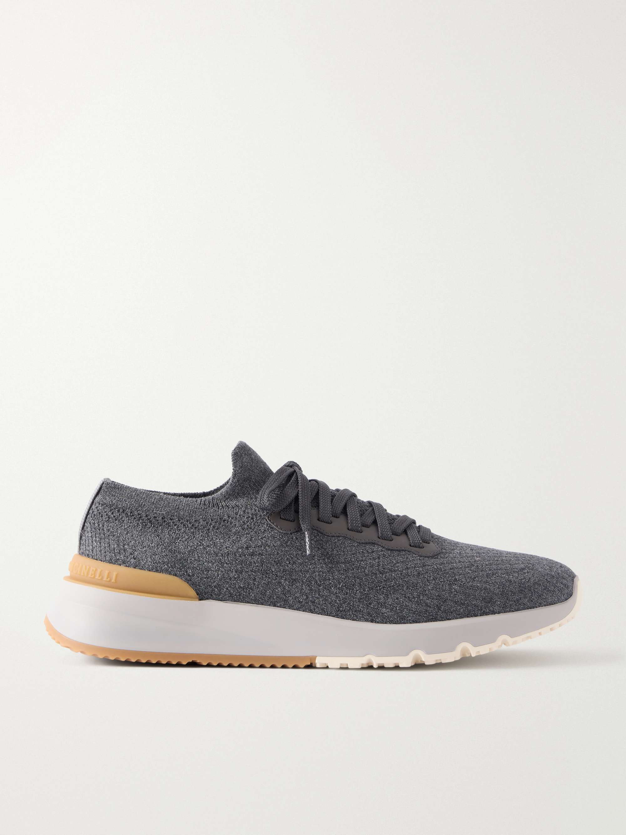 BRUNELLO CUCINELLI Leather-Trimmed Stretch-Knit Sneakers