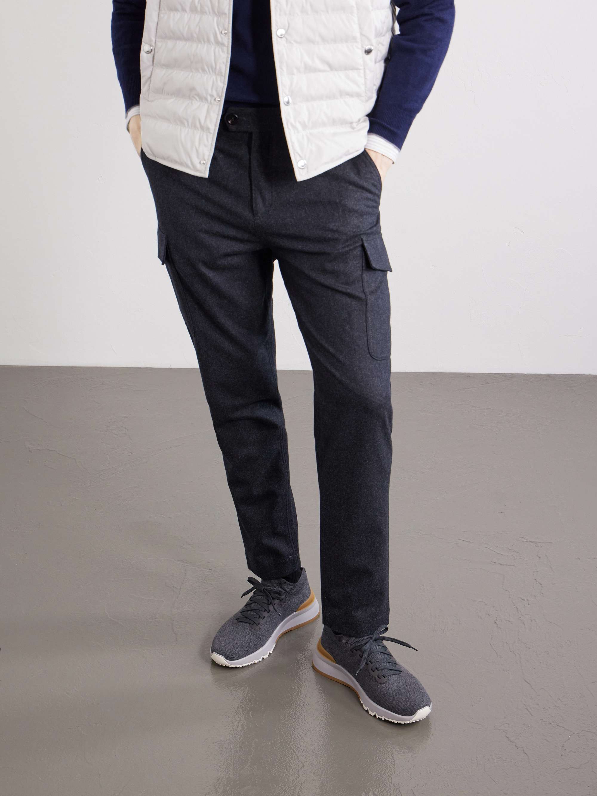 BRUNELLO CUCINELLI Leather-Trimmed Stretch-Knit Sneakers