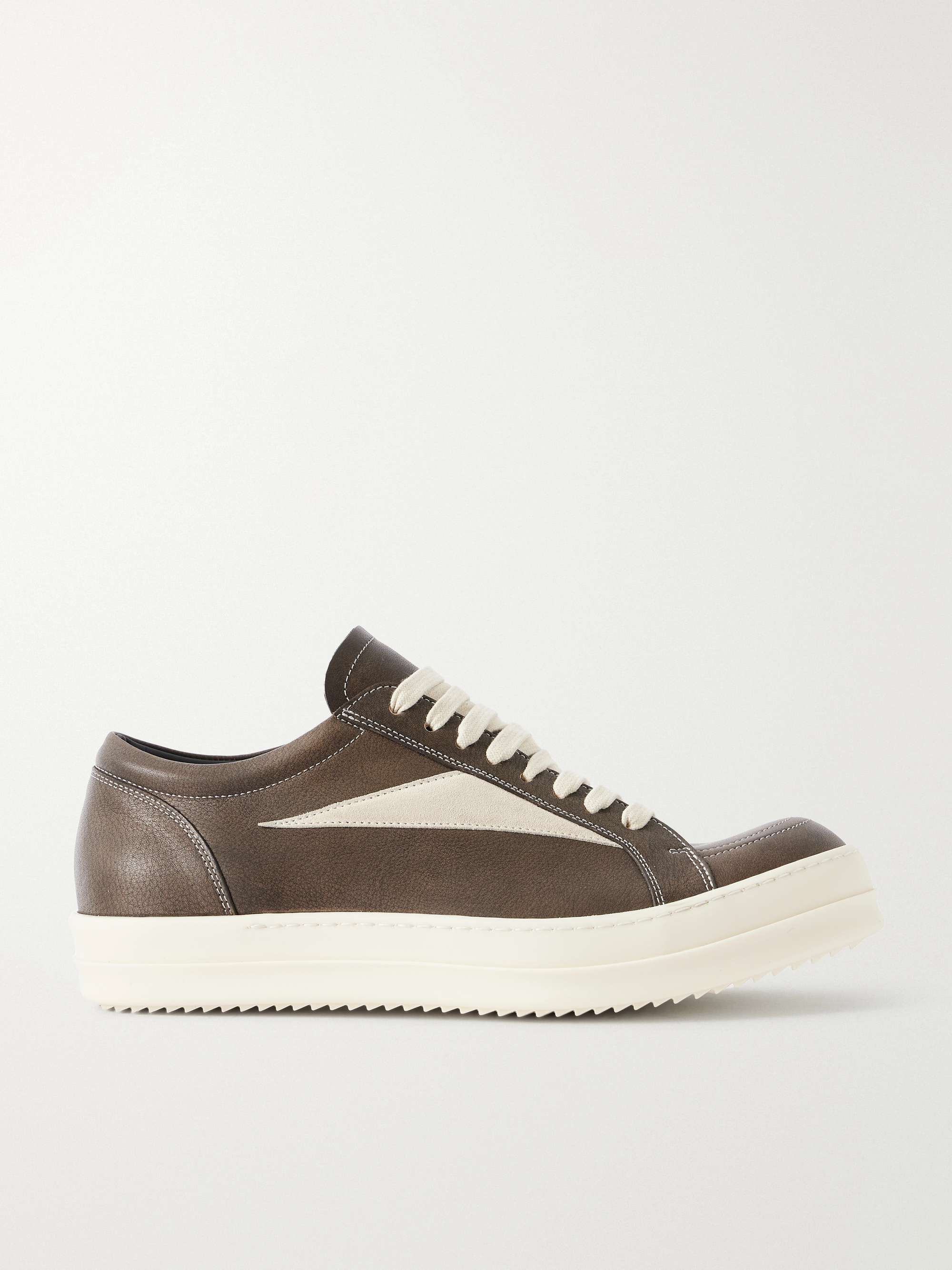 靴 rick owens vintage sneaks 43 RICK OWENS Vintage Sneaks Suede-Trimmed Full-Grained Leather