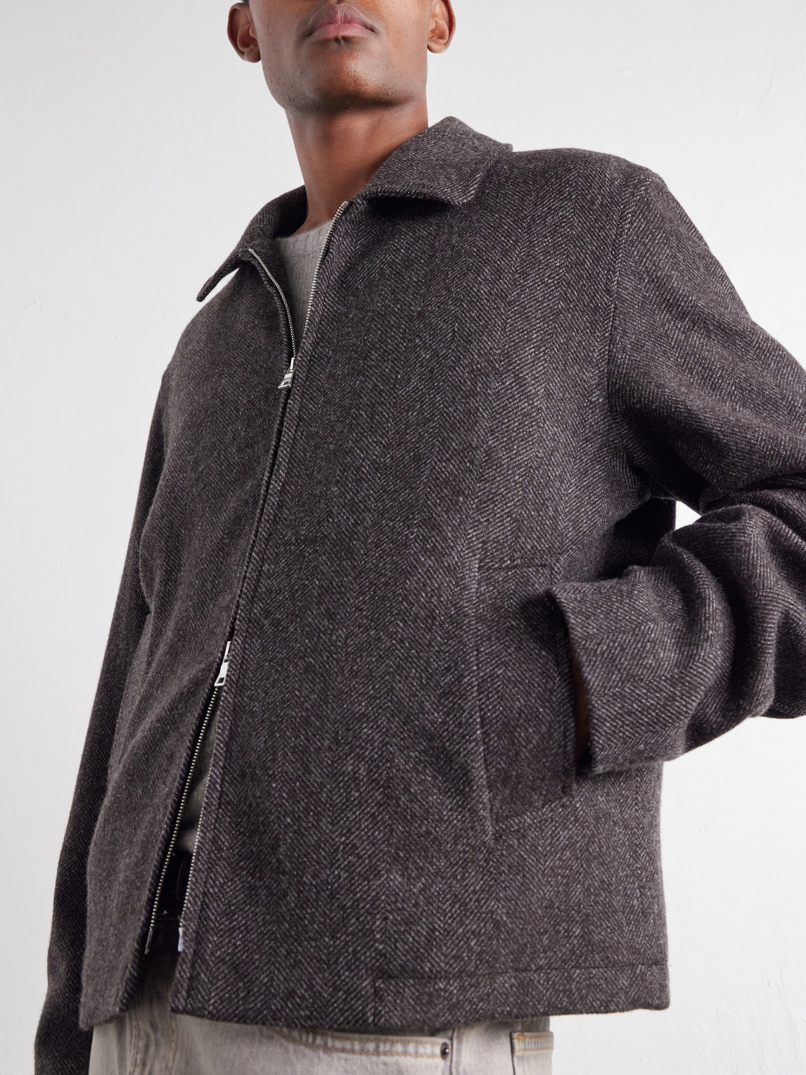 Mr P. - Herringbone Wool, Silk And Cashmere-Blend Blouson Jacket