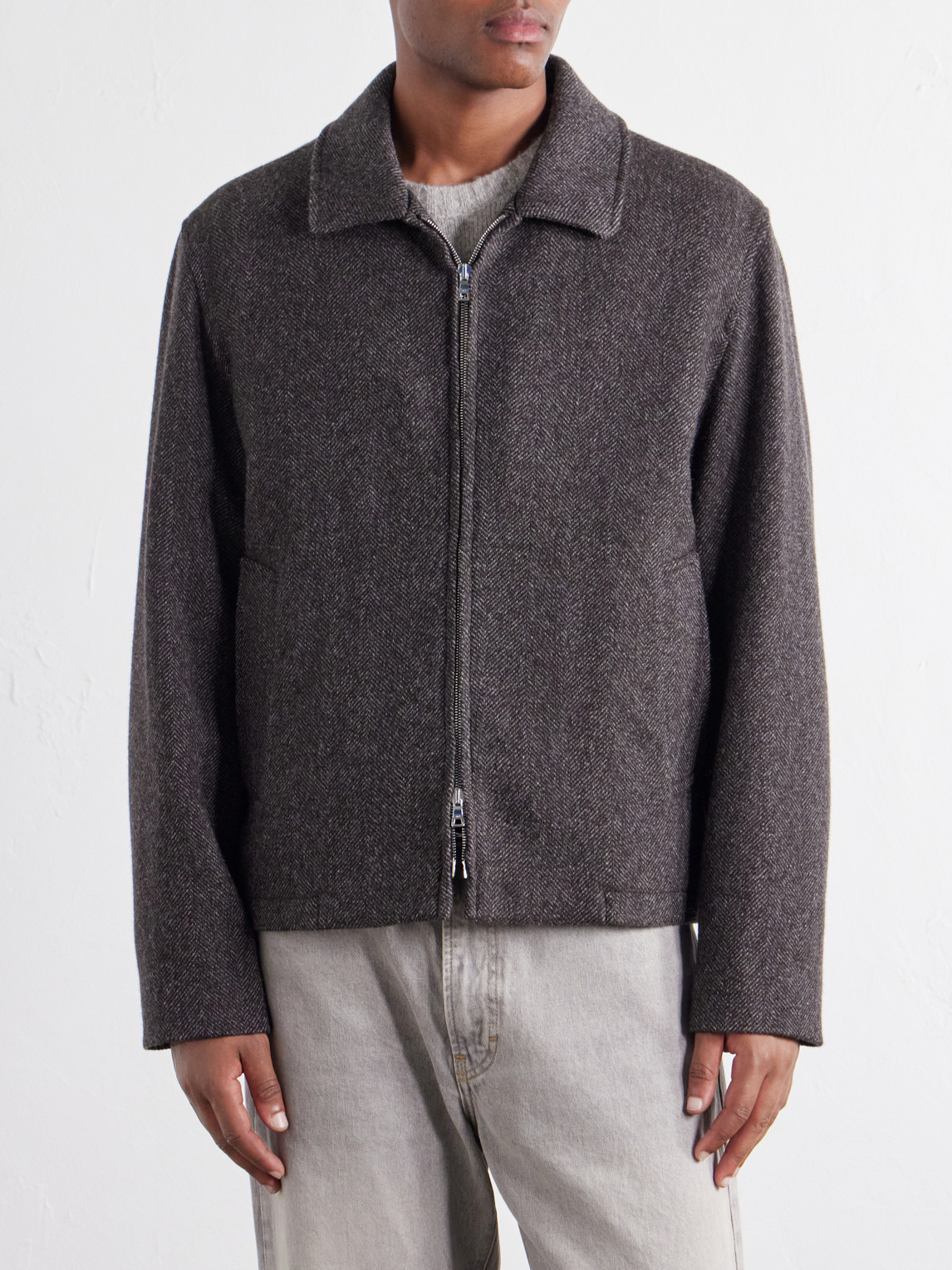 Mr P. - Herringbone Wool, Silk And Cashmere-Blend Blouson Jacket