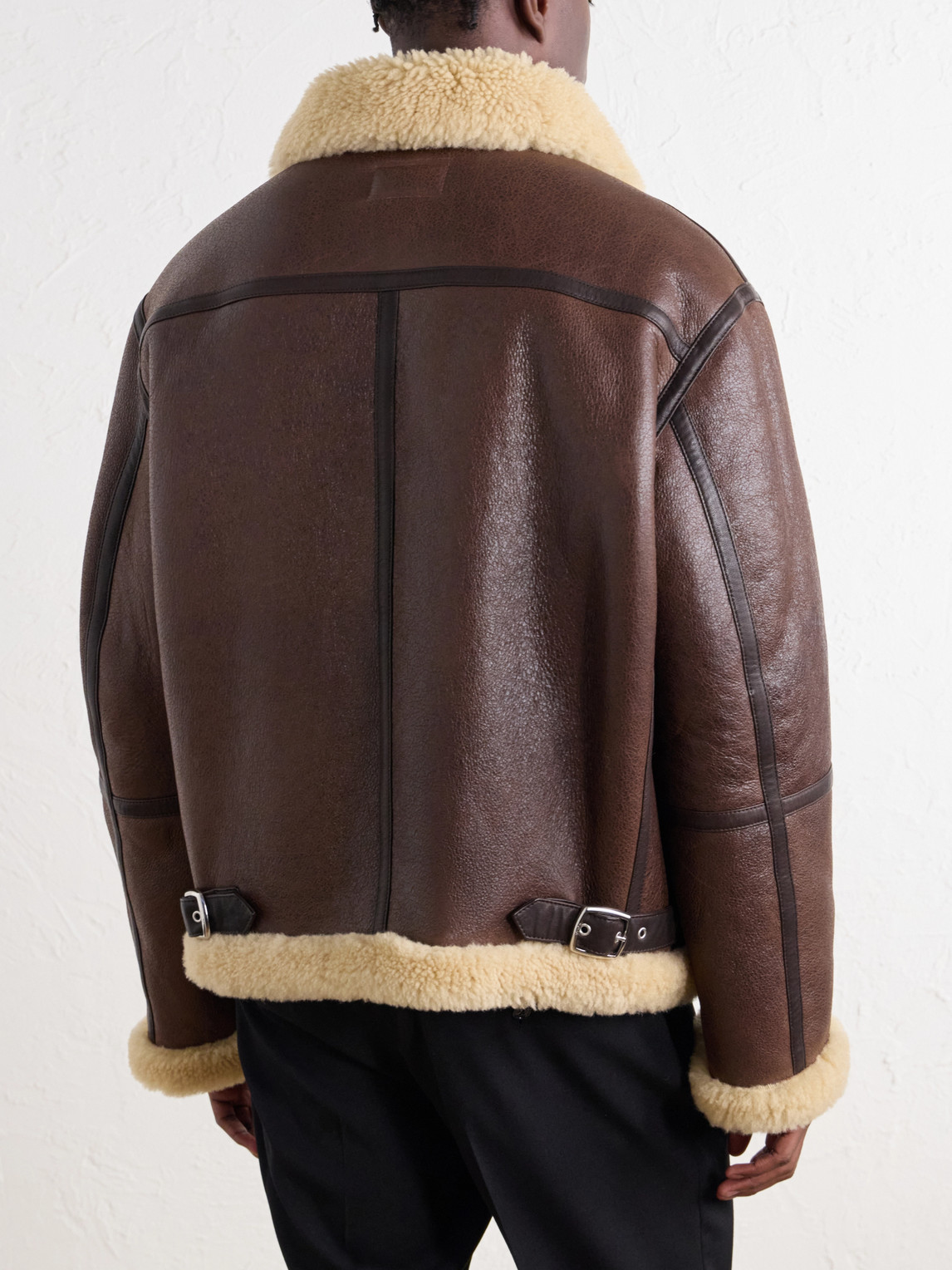 Shearling-Trimmed Full-Grain Leather