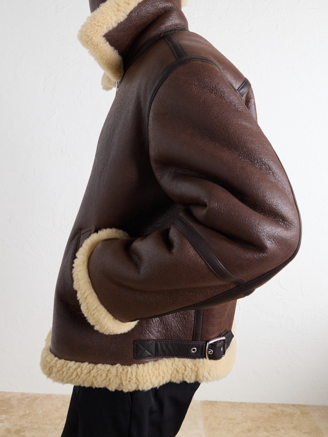 Shearling-Trimmed Full-Grain Leather