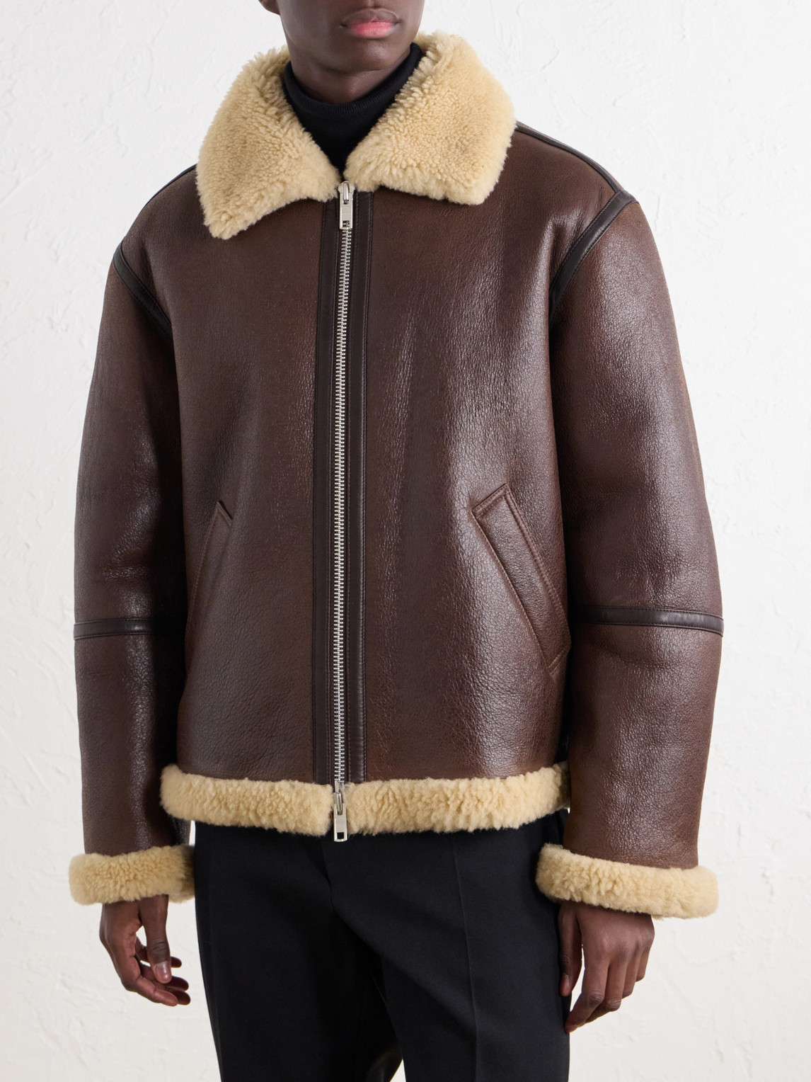Shearling-Trimmed Full-Grain Leather
