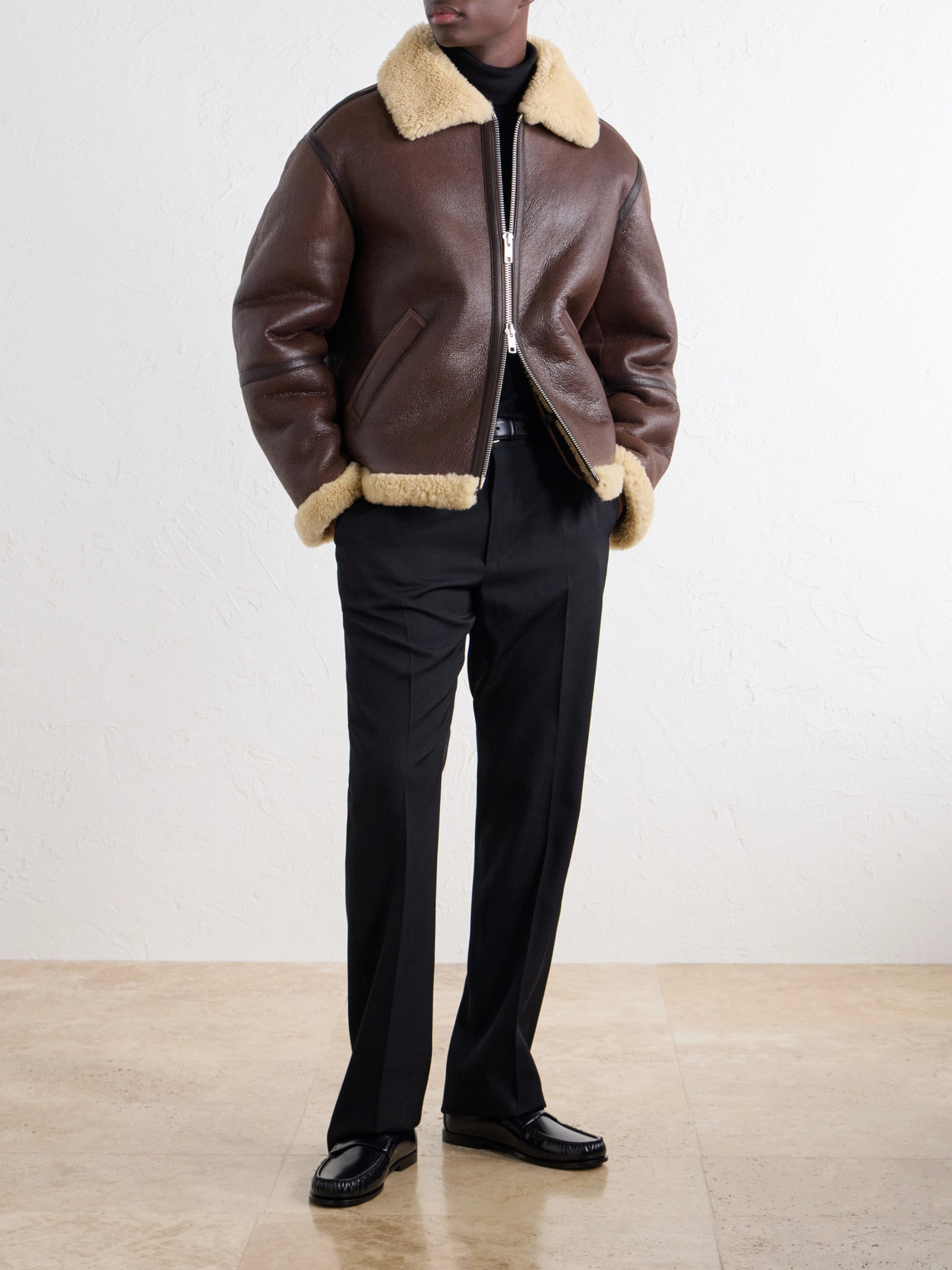 Shearling-Trimmed Full-Grain Leather